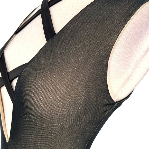 Cefian Metallic Mesh Bodycon Strappy Dress Black Gold Size Large NWT - Picture 6 of 9